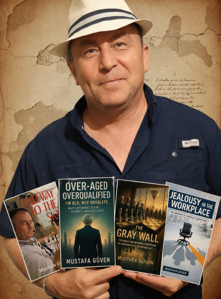 Mustafa Güven holding his published books